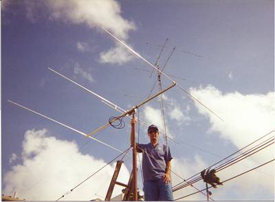 Jon and his M2 three-element yagi at 8P9JO.