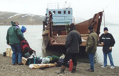 Landing equipment on the beach close to the Ice Lake Cabin.