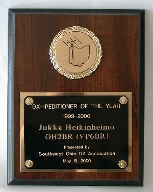 Following his return from Pitcairn, OH2BR/VP6BR was presented with the DXpeditioner of the year 1999-2000 award at the Dayton Hamvention.