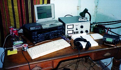 VP6BR station layout at the radio station on top of the island.  On the right you can see the IC-706MkII used on six metres and usually switched on at all times VP6BR was QRV.  Whenever there was traffic on 50.110, Jukka stopped the HF pileup and listened on Six to investigate.